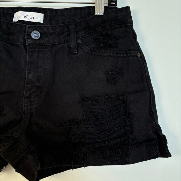 KanCan Tanner Mid Rise Shorts Denim Size Medium Distressed Black Cuffed Hem - Picture 6 of 11